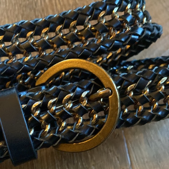 Express gold chain belt and black leather braided 1” belt - Picture 3 of 4